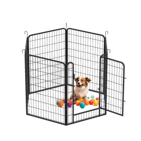6 Panels Heavy Duty Metal Playpen With Door 39.37 H Dog Fence Pet Exercise Pen For Outdoor, Indoor (Color: Black)