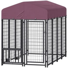 Welded Wire Outdoor Dog Kennel With 360 Rotating & 4 Levels Adjustable Bowls, Waterproof Cover, 7.9 X 4 X 6 (Color: Black)