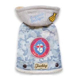 TouchdogOutlaw Designer Embellished Retro-Denim Pet Dog Hooded Jacket Coat (Color: Blue, size: large)